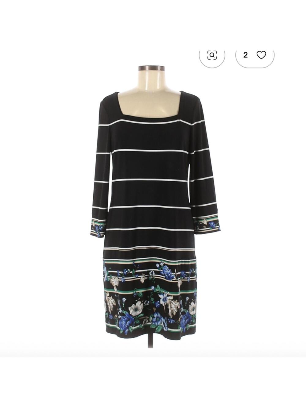 White House Black Market Black Floral & Stripe Dress Med